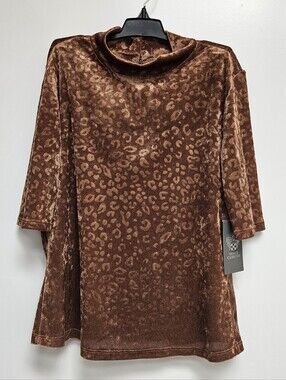 NWT Vince Camuto Urban Jungle Animal Print Velvet Mock Neck Top XS Foxtrot
